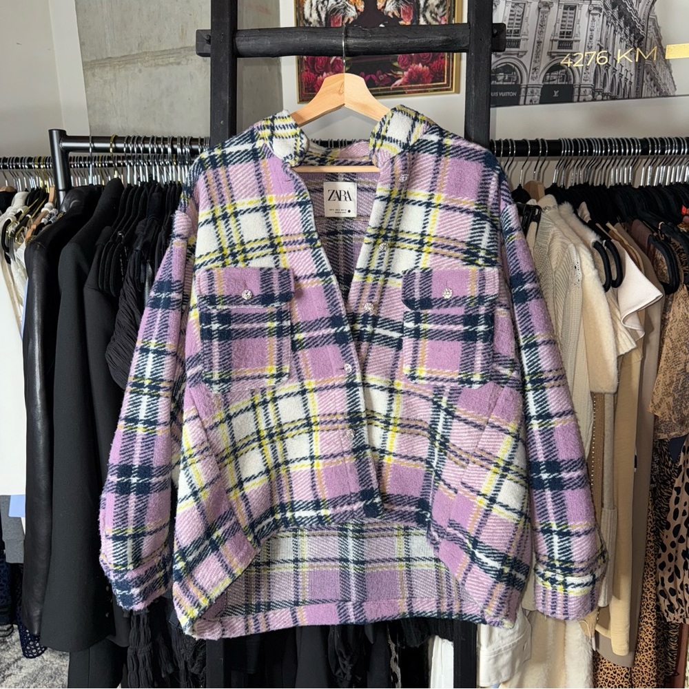Zara Lilac Plaid Bouclé Overshirt Jacket Shacket